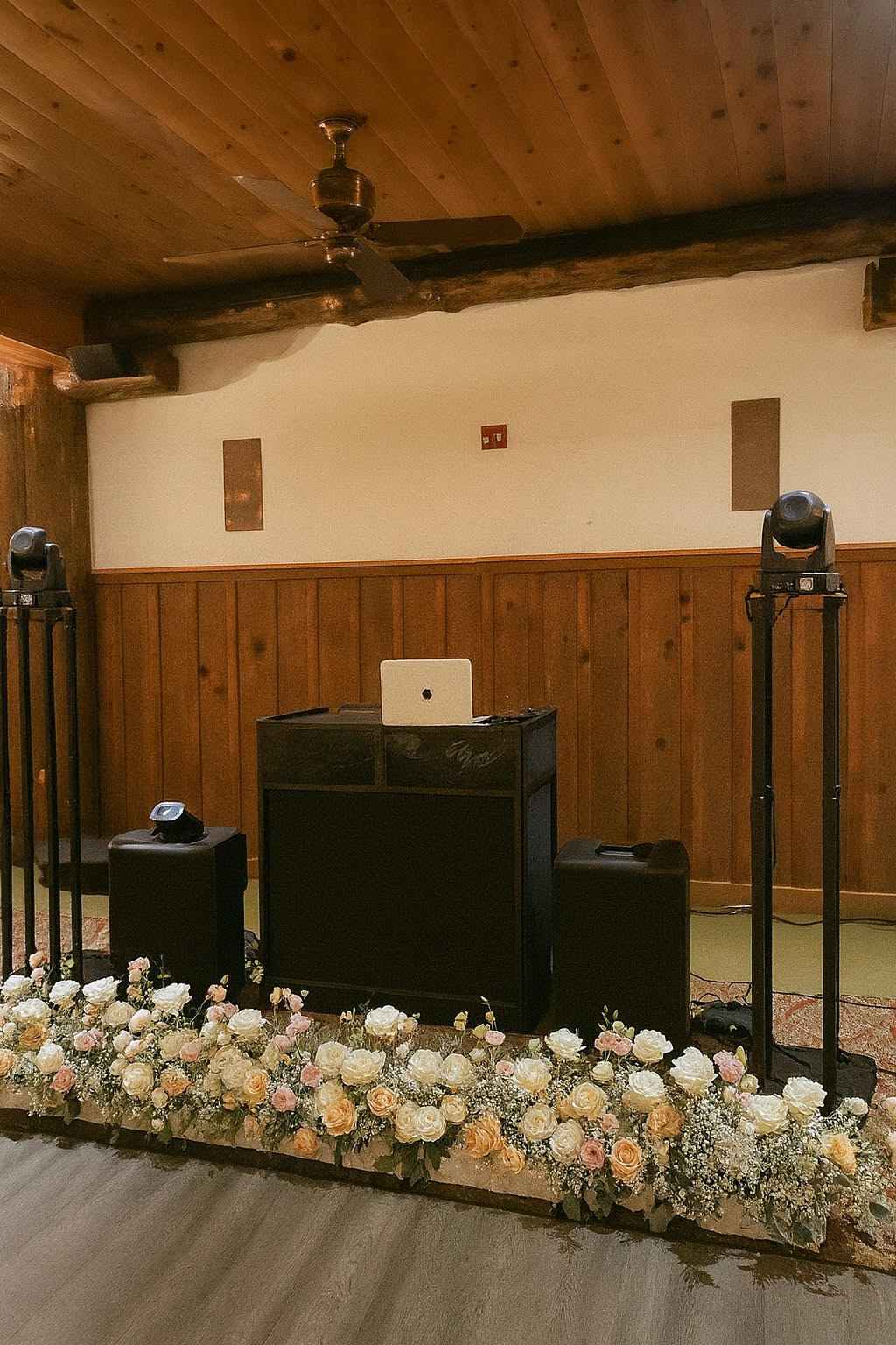 DJ Vito's equipment, including DJ controller, speakers, lights and microphone